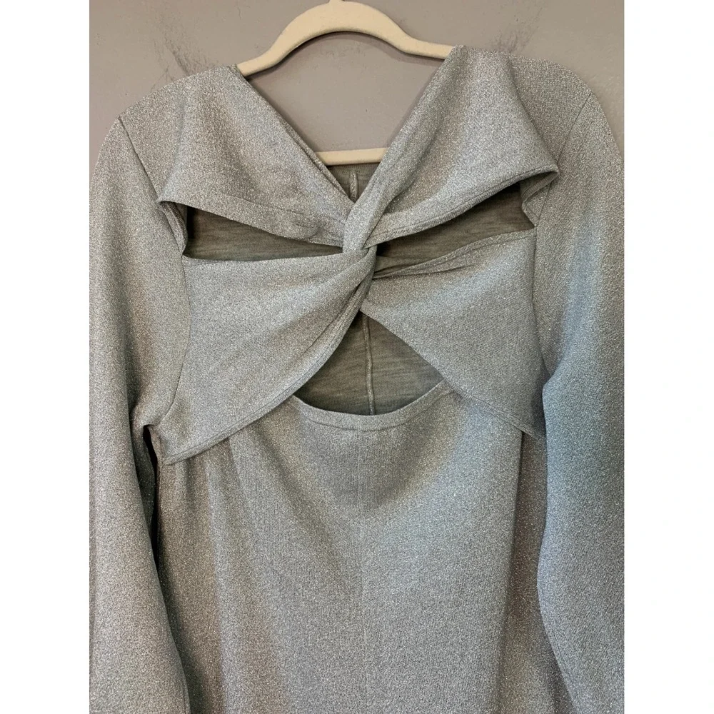 J.Crew Women's Silver Sparkle Twist-Back‎ Long Sleeve A-Line Dress XXL